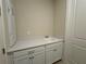 Laundry room with white sink, white cabinetry and countertop, and bright lighting at 3108 Firethorn Cir, Daytona Beach, FL 32124