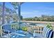 Cozy porch with blue trim, two chairs, and views of the open backyard at 5036 Sherwood Ln # 3945-6, Haines City, FL 33844