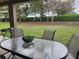 Relaxing patio area overlooking a well-manicured lawn and lush landscaping offering a private outdoor space at 5523 Sw 42Nd Pl, Ocala, FL 34474