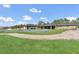 Expansive backyard showcasing a sparkling pool, covered patio, and lush green grass, perfect for entertaining at 12323 Sweet Hill Rd, Polk City, FL 33868