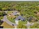 Aerial shot featuring a modern home in a quiet cul-de-sac surrounded by mature trees and lush landscaping at 2058 Washington Ave, Sanford, FL 32771