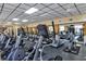 On-site gym with modern treadmills, elliptical machines, wall mirrors, and views out the windows at 3398 Greenwich Village Blvd # 104, Orlando, FL 32835