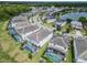 Aerial view showcasing a neighborhood with lake views, well-maintained lawns, and community features at 418 Marcello Blvd, Kissimmee, FL 34746