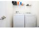 Clean laundry room with modern appliances, shelving and a door with modern handle hardware at 4561 Cabello Loop, Kissimmee, FL 34746