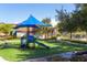 Community playground with a canopy covered play structure, benches, and mature landscaping at 4561 Cabello Loop, Kissimmee, FL 34746
