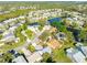 A waterfront community is showcased with an aerial view, highlighting the property's prime location near a lake at 704 Sky Tree Ct, New Smyrna Beach, FL 32168