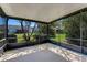 Screened patio with views of the landscaped backyard and neighboring homes at 704 Sky Tree Ct, New Smyrna Beach, FL 32168