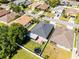 Overhead view of the home highlighting the roof, yard, screened patio, and neighborhood surroundings at 2258 Crystal Falls Way, Orlando, FL 32824