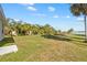 Spacious backyard featuring a well-maintained lawn, mature palm trees, and access to the waterfront at 5790 Crystal Beach Rd, Winter Haven, FL 33880