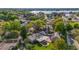 Scenic aerial view of a residential area with a lake, showcasing a home with a canopy and a well-kept backyard at 801 Silver Dr, Orlando, FL 32804