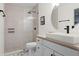 Modern bathroom featuring a glass-enclosed shower, sleek fixtures, and a contemporary vessel sink at 257 New Gate Loop, Lake Mary, FL 32746