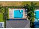 Aerial view of private pool and spa, perfect for relaxing and enjoying the sun at 7463 Marker Ave, Kissimmee, FL 34747