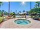 Beautiful pool area with a hot tub surrounded by lush landscaping and palm trees for relaxing under the sun at 8312 Fontera Dr, Davenport, FL 33896