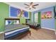 Bright ' bedroom with two beds, a 