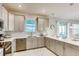 Well-lit kitchen featuring stainless steel appliances, light gray cabinetry, and a breakfast bar overlooking the dining area at 2859 Bookmark Dr, Kissimmee, FL 34746