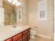 Bathroom featuring vanity sink with wood drawers and cabinets and large mirror at 5543 Grey Hawk Ln, Lakeland, FL 33810