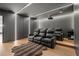 Luxurious home theater with plush seating, a projector, and ambient lighting for an immersive viewing experience at 16689 Broadwater Ave, Winter Garden, FL 34787