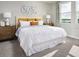 Bright bedroom with plush carpet, stylish decor, and a large window with scenic views at 17411 Million Lakes Ct, Clermont, FL 34714