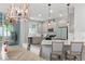 Modern kitchen with stainless steel appliances, gray cabinets, and a breakfast bar adjacent to the dining area at 3173 Riverboat Way, Oviedo, FL 32765