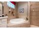 Serene bathroom featuring a soaking tub, tiled shower, and modern fixtures at 4104 Willow Bay Dr, Winter Garden, FL 34787