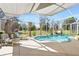Enclosed in a screened lanai, this backyard pool offers a great space to relax and enjoy the Florida sunshine at 442 Troon Cir, Davenport, FL 33897