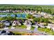 Neighborhood aerial view featuring mature trees, winding streets, and a scenic lake creating a serene setting at 5456 Crepe Myrtle Cir, Kissimmee, FL 34758