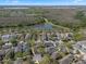 An aerial view of homes near a lake and a walking path surrounded by lush green trees and vegetation at 6475 New Independence Pkwy, Winter Garden, FL 34787