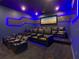 This theater room has multiple leather recliner seats and ambient blue lighting at 1739 Oak Blossom Dr, Davenport, FL 33837