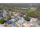 Aerial view of a residential neighborhood featuring lush trees, private pools, and a serene lake nearby at 323 Shadow Oak Dr, Casselberry, FL 32707