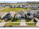 Beautiful aerial view of a neighborhood showcasing well-maintained homes and green spaces under a bright sky at 4418 Lions Gate Ave, Clermont, FL 34711