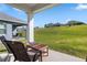 Back porch with seating and open view of the green lawn on a beautiful sunny day at 4418 Lions Gate Ave, Clermont, FL 34711