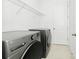 Convenient laundry room with modern washer and dryer, and a wire shelf for storage at 5733 Iron Brand Rd, St Cloud, FL 34771