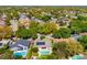 Aerial view of a home featuring a private backyard oasis with a pool, solar panels, and lush landscaping at 12712 Forestedge Cir, Orlando, FL 32828