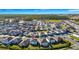 Aerial view of a residential community with houses, landscaping, and a pond at 2126 Derwent Dr, Davenport, FL 33896