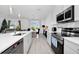 Modern kitchen featuring gray cabinetry, stainless steel appliances and an open floorplan at 2126 Derwent Dr, Davenport, FL 33896