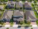 Neighborhood aerial view showcasing uniform homes, manicured lawns, screened patios, and community street design at 7131 Desert Mandarin St, Winter Garden, FL 34787