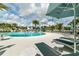 Resort style swimming pool with lounge chairs, umbrellas, and clear blue water for relaxing and recreation at 1720 Sawyer Palm Pl, Kissimmee, FL 34747