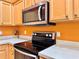 Close-up of modern stainless steel appliances, including microwave and range at 2519 Cypress Trace Cir, Orlando, FL 32825