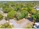 Aerial view showing mature trees lining the street in a residential neighborhood near a quiet intersection at 392 W Minnehaha Ave, Clermont, FL 34711