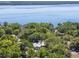 An aerial view of the home and surrounding mature trees with the lake just beyond the property at 392 W Minnehaha Ave, Clermont, FL 34711