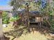 The backyard features a chicken coop and a decorative directional sign at 511 Terrier Way, New Smyrna Beach, FL 32168