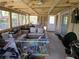 This screened porch features a concrete floor and wooden framing and plenty of space for exercise and relaxing at 511 Terrier Way, New Smyrna Beach, FL 32168