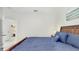 Bedroom featuring a wood-framed bed with blue bedding, plus a glimpse of a laundry room in the background at 14345 Wabasso Loop, Winter Garden, FL 34787