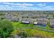 Aerial view of a community showcasing fenced-in backyards, screened patios, and a pond at 16781 Wingspread Loop, Winter Garden, FL 34787