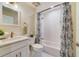 Clean and updated bathroom with a modern vanity, subway tile shower, and stylish fixtures at 2136 Topping Pl, Eustis, FL 32726
