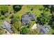 Overhead shot displays carefully tended lawns, a screened in pool, and many mature trees at 2140 Lilypad Ln, Windermere, FL 34786