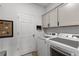 Bright laundry room featuring front loading washer and dryer, with storage cabinets above at 4631 Cypress Forest Ln, St Cloud, FL 34772