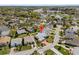 Aerial view of a home situated on a cul-de-sac, boasting mature landscaping and a three-car garage at 5414 Zinnia St, Leesburg, FL 34748