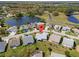 An aerial view of a property featuring a scenic view and pond in a well-maintained neighborhood at 5414 Zinnia St, Leesburg, FL 34748