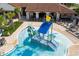Fun waterpark area at the pool with palm tree details and nearby seating areas for families to enjoy at 9513 Amber Chestnut Way, Winter Garden, FL 34787